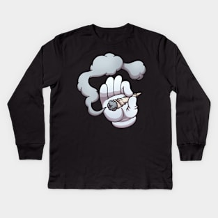 Cartoon Hand Holding A Joint Kids Long Sleeve T-Shirt